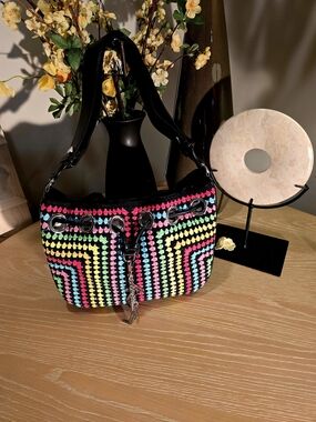 Karl Lagerfeld Multicolor Crochet Shoulder Bag with Black Strap